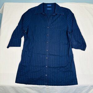 Faconnable Women's‎ Sz M Dress Striped Button-Up Shirt 3/4 Sleeves Blue